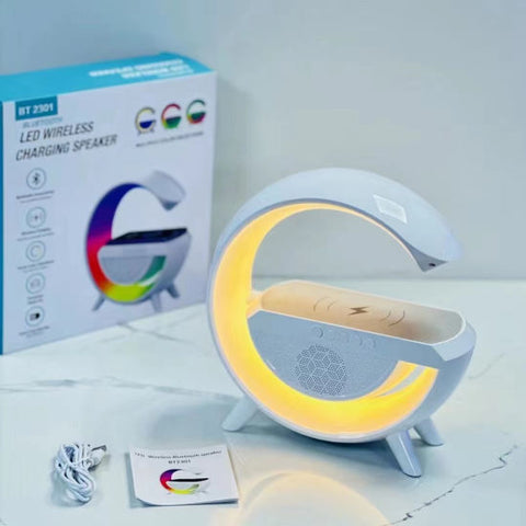 Wireless Charger For Phone With G Shape BT Speaker, Bedside RGB Night Light